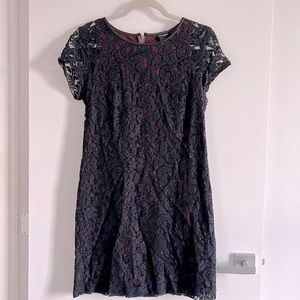 Club Monaco Navy Lace & Leather Trim Dress – Size 6